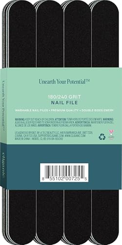 Cliganic 12 Pack Nail File Set: 180/240 Grit | Professional Emery Boards for Natural, Gel & Acrylic Nails | Washable Double Sided Kit | Cliganic 90 Days Warranty 12 Count (Pack of 1)