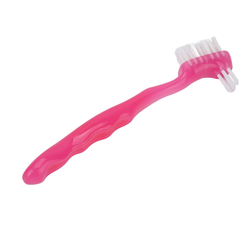 HURRISE Denture Brush, Denture Toothbrush False Teeth Brush, False Teeth Brush, Dirt Removal, Plaque Removal Ergonomic Double Sided Soft Hair Portable Professional () Pink