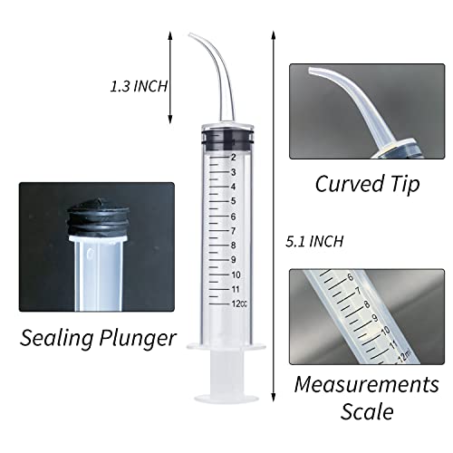 Wisdom Teeth Syringe, 5 Pack Irrigation Dental Syringes with Measure Scale & Curved Tip for Dental Care Liquid Oral Tonsil Stone Curved-with Measurement