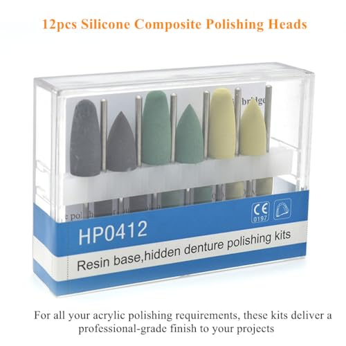 12pcs Silicone Composite Polishing Heads 3/32" Shaft Resin Base Acrylic Denture Polishing Burs Finishing Kits 2.35mm for Rotary Tools (2 Pack)