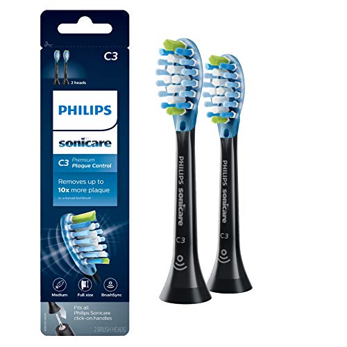 Philips Sonicare Genuine W DiamondClean Toothbrush Heads, 3 Brush Heads, Black, HX6063/95 & Genuine C3 Premium Plaque Control Replacement Toothbrush Heads, 2 Brush Heads, Black, HX9042/95