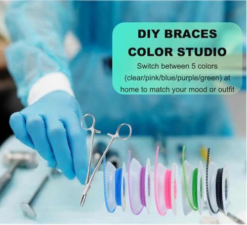Dental Braces Color Changing Kit, 5 Rolls Continuous Braces Power Chains Orthodontic Pliers Changing kit, Change The Color of Your Braces Yourself in Minutes Ligas para Brackets Ortodoncia