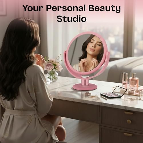 Danielle Creations Soft Touch Held Vanity 10 Times Magnifying Mirror, Blush Pink Blush Pink & Chrome 10 x