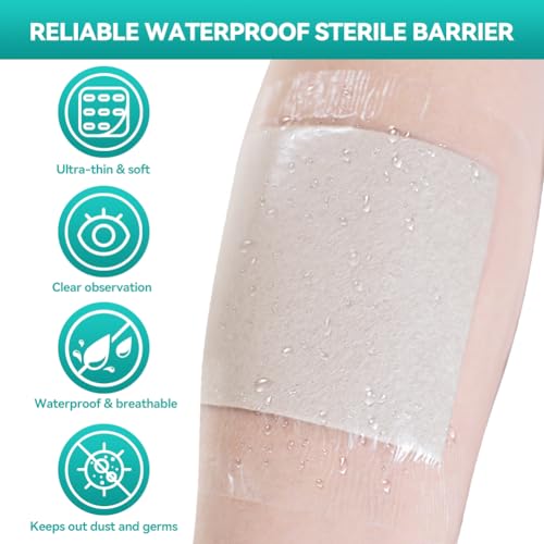 Dimora Waterproof Transparent Film Dressing, Clear Bandage Tape for Wound Care, Adhesive Post Surgical Cover Pad，for IV Shield, Tattoo Aftercare, Shower Protector 4x4 3/4 inch 100 Packs 4"x 4.75"(100 PCS)