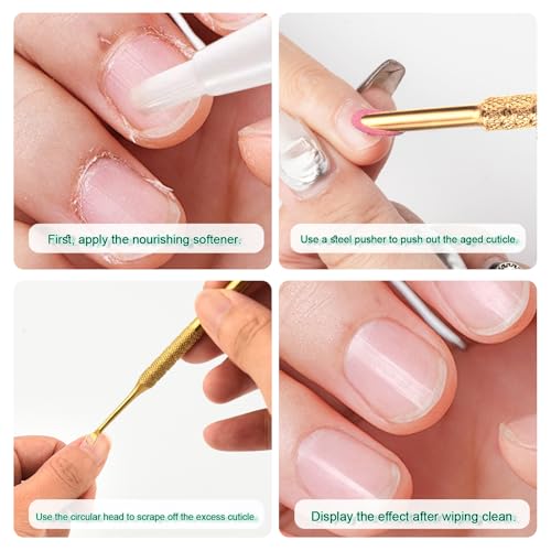 2 Pieces Gold Double-Ended Stainless Steel Cuticle Pusher Cuticle Remover With 150 Grit Sandpaper Sheets Nail Prep Tools Russian Manicure Kit Nail Cuticle Pusher for Women