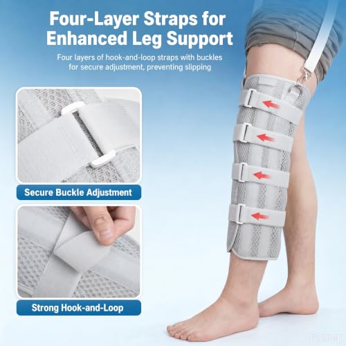 3-Panel Knee Immobilizer Brace - Post-Op Leg Stabilizer for Pre-and Postoperative Injuries, Ligament Tears, and Fractures - Straight Leg Support with Anti-Slip Shoulder Strap