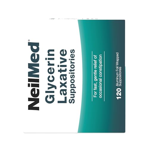 NeilMed Glycerin Laxative Suppositories, Gentle Relief from Constipation, Fast Acting, indivdually Wrapped, 120 ct