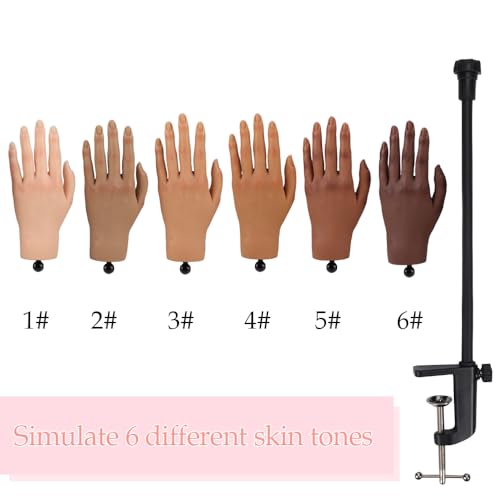 Nail Pratice Training Hand for Acrylic Nails with Stand Bracket,Soft Silicone Maniquin Hand, Flexible Bendable Nail Practice Fake Hand for Nails Art Practice Tool Left Hand 4#