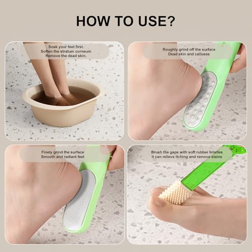 Manual Stainless Steel Foot File, 2-in-1 Pedicure Callus & Corn Remover Green