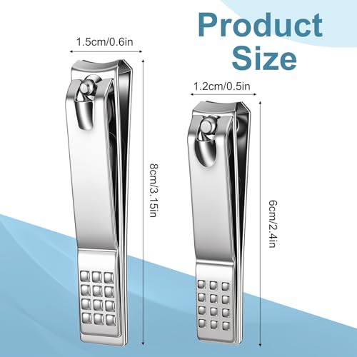 2Pcs Stainless Steel Nail Clippers, 2 Size Heavy Duty Ultra Sharp Straight Nail Clipper Travel Nails Cutters with Anti-Slip Grip for Thick Ingrown Nails, Silver