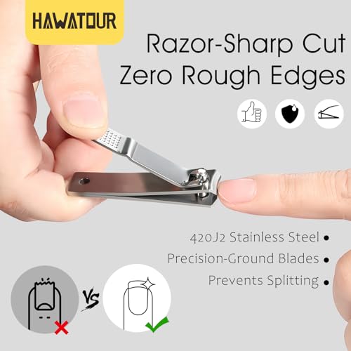 HAWATOUR Nail Clippers 3-Piece Kit with Separate Nail File, Silver