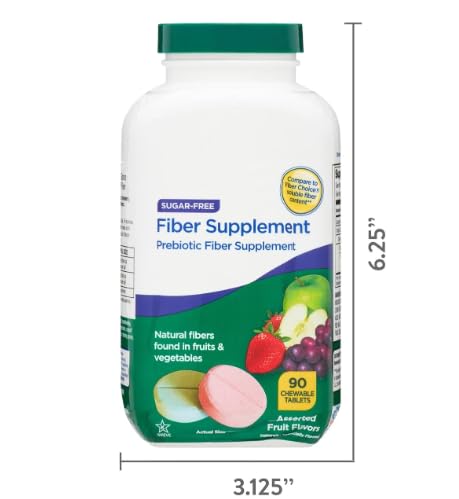 Daily Fiber Supplement Chewable Tablets – 90 Count, Sugar-Free Chews for Women and Men, High Fiber Content, Assorted Fruit Flavors, Chewable Tablets for Adults. (Pack of 1)