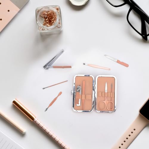 9 PCS Nail Clippers, ONEHERE Premium Manicure Set, Professional Grooming Gift Kit, Pedicure Kit, Facial, Hand, Foot, Cuticle Nail Care Tools, Fingernail Clippers with Luxurious Portable Travel Case Rose Gold 9 Pcs