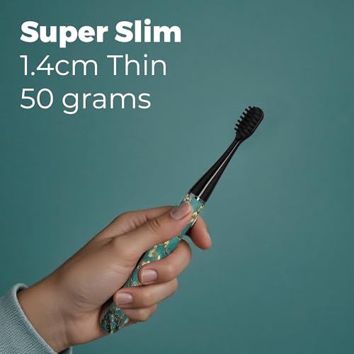 MIPOW Brush GO SlimPro i4 Electric Toothbrush Rechargeable Smart Ultra Sonic 3 Modes, Travel Case & Ceramic Dock, 60Day Battery Soft Bristles 2 Heads IPX7 Waterproof, Color-Almonde Edition
