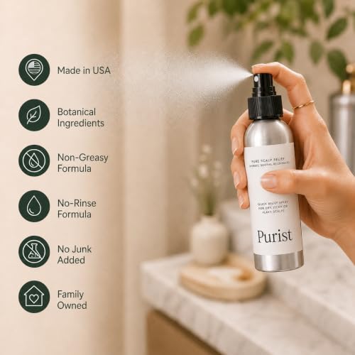 Purist Dandruff Spray – Leave-In Itchy, Dry Scalp Treatment – Hydrating, Lightweight, Soothing Scalp Moisturizer – Scalp Care Spray for Dryness, Dandruff, Flaky Scalp – Non-Greasy and Quick Relief