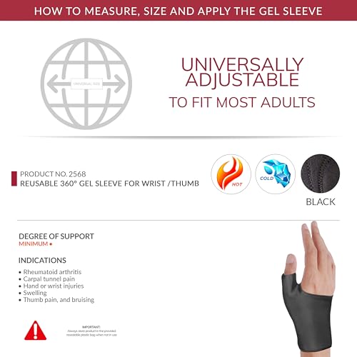 OTC Reusable 360 Degree Gel Sleeve for Wrists, Hot or Cold Compression for Hand Pain Relief, Black, Universal