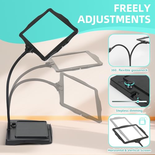 Magnifying Glass with Light and Stand 50 Ultra-Bright LEDs Large Magnifying Lamp with Light Magnifying Glass on Stand Hand-Free with 360° Flexible Gooseneck for Close Work Reading Repair Crafts Black