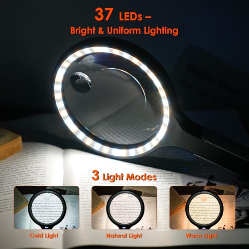 3X 5X 10X Rechargeable Magnifying Glass with Light Large for Reading