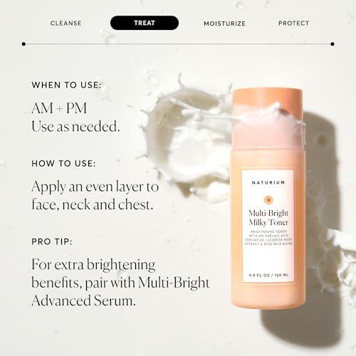 Naturium Multi-Bright Milky Toner, Exfoliating Skincare for Face with Azelaic Acid, 120 mL / 4 fl oz