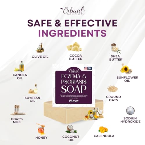 Eczema Soap Bar for Face and Body – All Natural Dermatitis, Psoriasis Treatment for Dry Itchy Sensitive Skin Relief – Gentle Detoxifying, Healing, Anti-Itch, Oatmeal Goat Milk Wash for Kids, & Adults