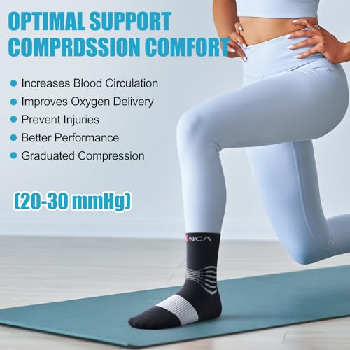 NEENCA Professional Compression Socks for Women Men Circulation, 20-30 mmHg Black White XX-Large
