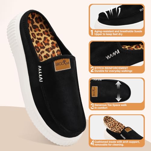 ERGOfoot Womens Slippers with Arch Support,Slip On Clogs,Anti-Skid 8 Black