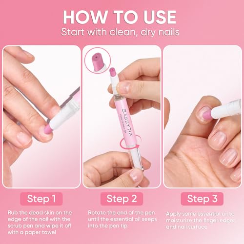 2 in 1 Cuticle Oil Pusher Pen, Cuticle Remover with Jojoba Almond Oils - Tidies, Cleans & Moisturizes Nail Edges, At-Home On-the-Go Manicure for Women Men (Pink3.0&Gel) Pink3.0&Gel