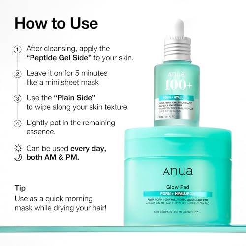 Anua PDRN 100 Hyaluronic Acid Toner Pad, 6.1 fl oz, 60 Count