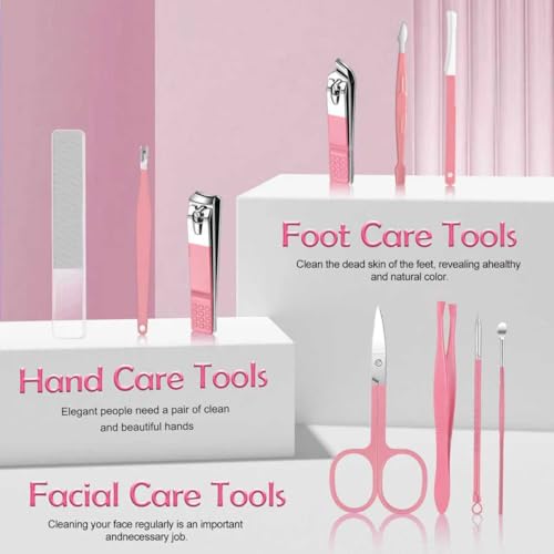 10 in 1 Manicure kit for Women Professional Pink Nail kit, Fingernail and Toenail Clipper Cutters and Personal Pedicure, Complete Manicure Set Women with Travel Beauty Tools Convenience Set