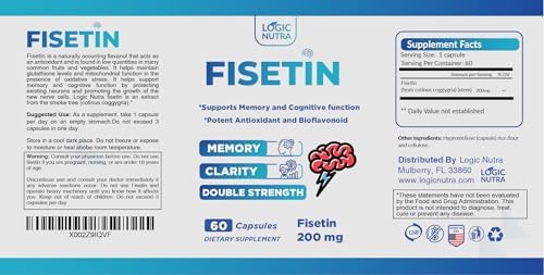 Fisetin Double Strength - Fisetin Supplements 200 mg - Non-GMO, Vegan, & Gluten Free - 60 Capsules - Potent Antioxidant Supplement for Wellness Support