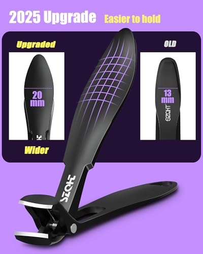 2025 Upgrade Angled Head Nail Clippers for Men, SZQHT Toenail Clippers for Seniors Thick Toenails, Large Toe nail Clippers with Catcher, Extra Wide Handle, Sharp Heavy Duty Stainless Steel Nail Cutter Black