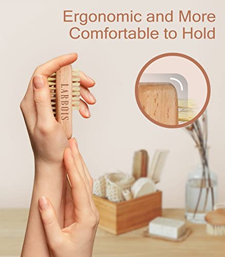 Larbois Nail Brush for Cleaning Fingernails, 2Pack Wooden Nail Brushes Fingernail Brush for Cleaning Nail Scrub Brush Two-Sided with Hanging Rope (Beechwood) Natural