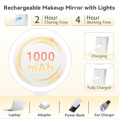 Travel Makeup Mirror with Lights, Rechargeable 30X/1X Magnifying Mirror White 5"L x 3"W