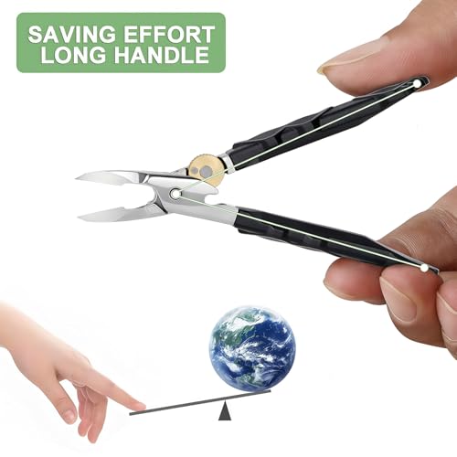 Ingrown Toenail Clippers with Wide Jaw Slanted Curved Sharp Blade, Professional Podiatrist Long Handled Toe Nail Clippers for Thick Nails for Seniors, Men, Women, Built-in Safety Lock