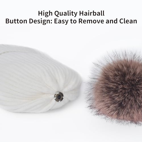 Winter Beanie Hat Scarf Gloves Set for Women, Classic Beanie with Removable Pom Pom Long Scarf Touchscreen Gloves 3 in 1 Set White