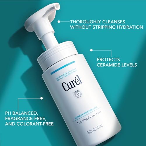 Curel Japanese Skin Care Foaming Daily Face Wash for Sensitive Skin, Hydrating Facial Cleanser for Dry Skin, pH-Balanced and Fragrance-Free, 5 Oz (Step 2 of 2-Step Skincare) 5 Fl Oz (Pack of 1)