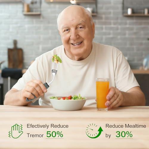 KintKita Adaptive Utensils for Elderly 4 Piece, 2.9 oz Weighted Silverware for Hand Tremors, 45°Angled Parkinsons Utensils for Elderly, Arthritis, Weak Hand Grip, Right-Handed Use