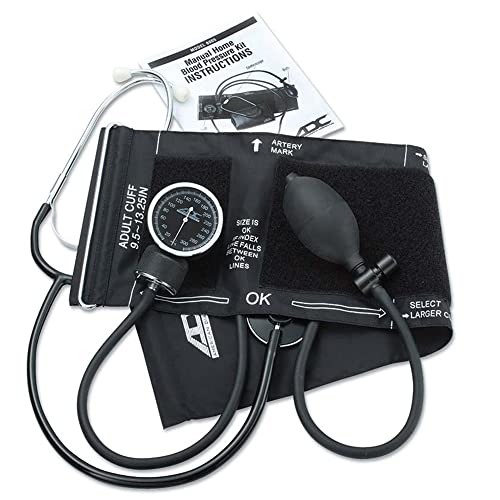 ADC Advantage 6005 Manual Blood Pressure Kit, Includes Attached Stethoscope and Carrying Case, Adult Cuff, Black