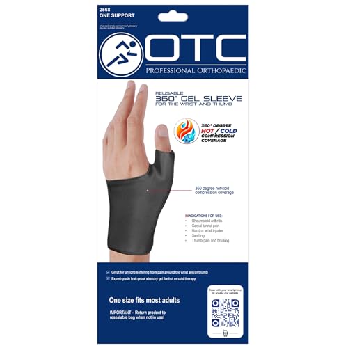 OTC Reusable 360 Degree Gel Sleeve for Wrists, Hot or Cold Compression for Hand Pain Relief, Black, Universal
