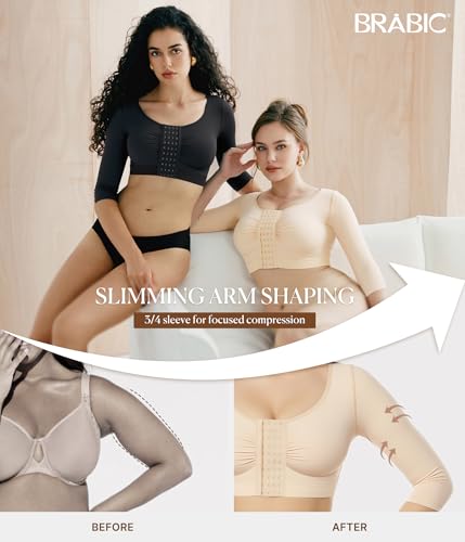BRABIC Upper Arm Shaper for Women Fajas Post Surgery Compression Sleeves Small Beige