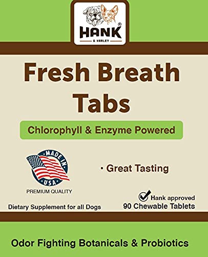 Fresh Breath TABS- chewable Breath Mints for Dogs. Triple-Action Oral Hygiene Harnesses the Power of Chlorophyll to Fight Bad Breath and Stomach Distress. Made in USA, 90 Count