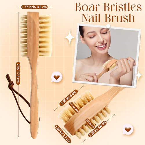 2 Pcs Wooden Nail Brush with Boar Bristles, Double Sided Scrub