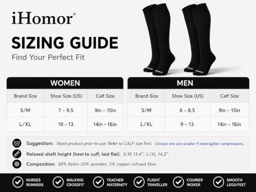 Copper Compression Socks for Women & Men 20-30mmHg - Knee High Seamless Toe Stockings for Nurses, Pregnancy, Travel Flying, Running Black 2 Pairs Large-XLarge