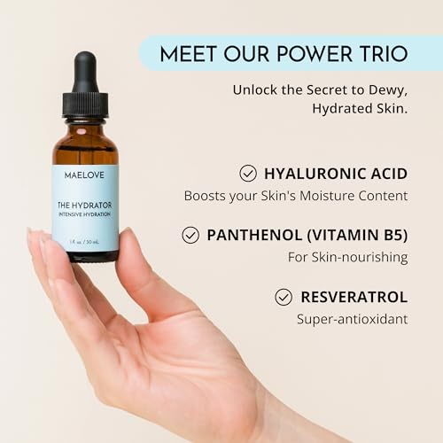 MAELOVE Hydrator Hyaluronic Acid B5 Serum with Resveratrol for Instantly Dewy Glow, Fills Fine Lines, Lightweight and Non Greasy, 1.0 fl oz 1 Fl Oz (Pack of 1)