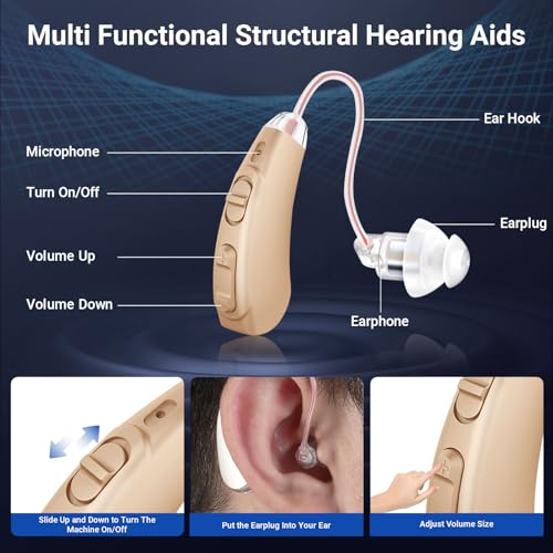 Hearing Aids, Wireless Hearing Amplifiers for Seniors with Noise Reduction, Invisible Hearing Aids Rechargeable, Volume Adjustable with Noise Reduction, with Portable Charging Case