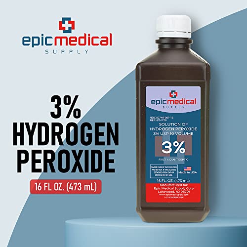 Epic Medical Supply H2O2 Hydrogen Peroxide Solution 3% USP - 16 oz, First Aid Antiseptic & Multipurpose Cleaner - Hydrogen Peroxide Mouthwash, Topical Wash for Cuts & Scrapes - 16oz (Pack of 1)