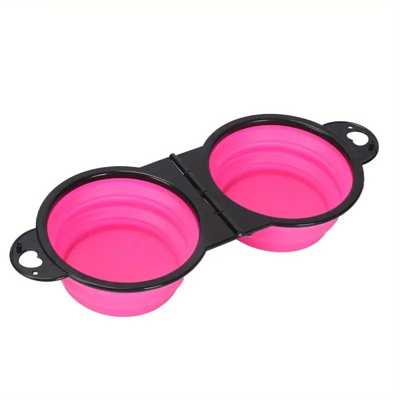 Collapsible Dog Bowls, Portable Travel Pet Feeder Bowl, 2 in 1 Expandable Silicone Pet Food & Water Double Bowl, Cat Feeder Dish with Carabiner for Walking, Traveling, Hiking, Camping, (Pink) - BeesActive Australia