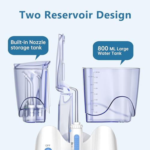 H2ofloss¬Æ Dental Water Flosser for Teeth Cleaning with 13 Multifunctional Tips&800ml Capacity, Professional Countertop Oral Irrigator Quiet Design(HF-9) White