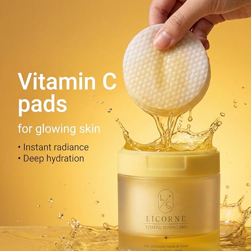 Licorne Vitafill Toning Pads – Korean Toner Pads for Face, Hydrating Facial Pads with Niacinamide, Skin-Smoothing Pads for Smooth, Radiant-Looking Skin, Daily Skincare