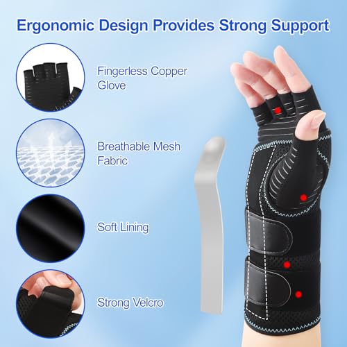 CHIYAN Carpal Tunnel Wrist Brace with Copper Arthritis Glove, Left and Right Hand Wrist Support for Day Night - LXL